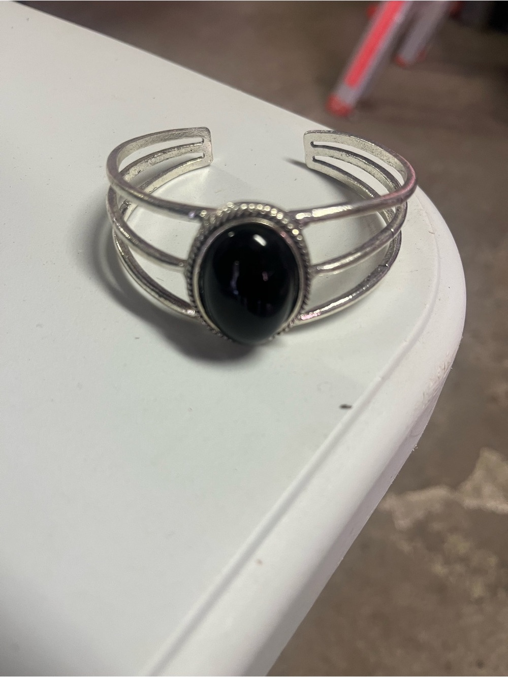 Silver Cuff Bracelet with Black Oval Stone